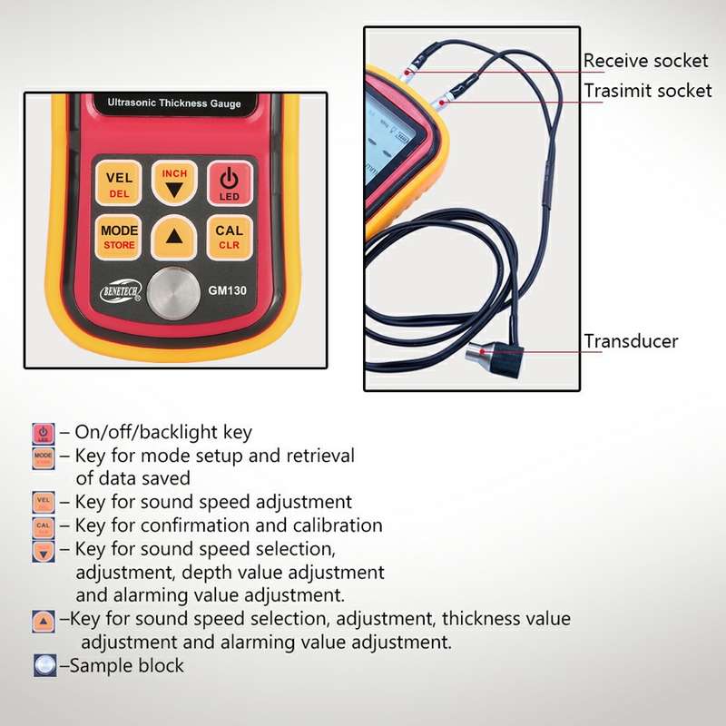 BENETECH GM130 Ultrasonic Thickness Meter Tester Gauge, Measure Range: 1.00~300.0mm