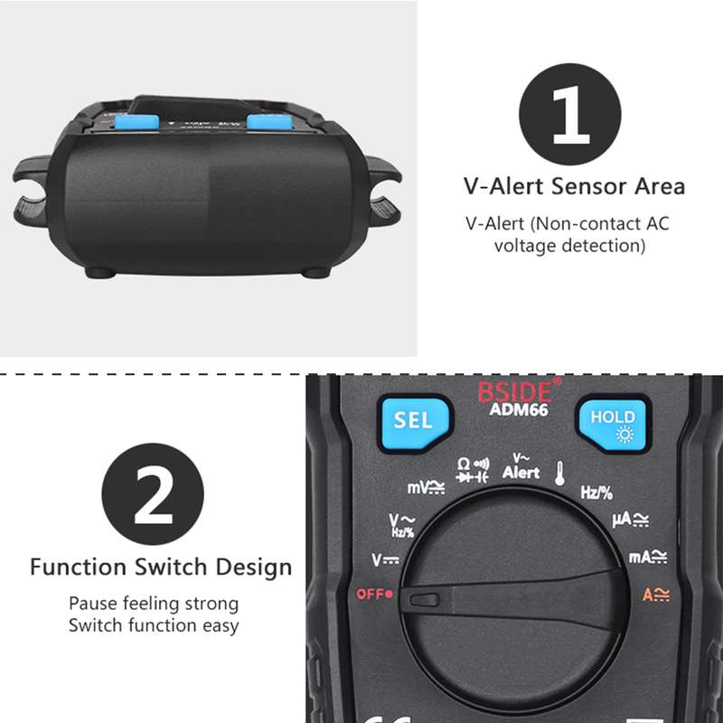 BSIDE ADM66 Handheld Household 6000 Count AC / DC Current Voltage Capacitor Automatic Range Multimet