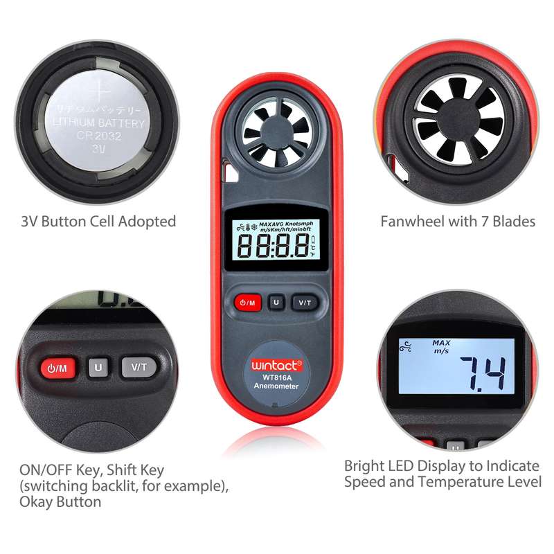 Wintact WT816A Digital Electronic Thermometer Anemometer