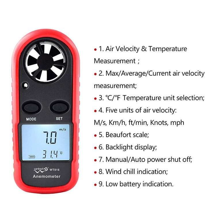 Wintact WT816A Digital Electronic Thermometer Anemometer
