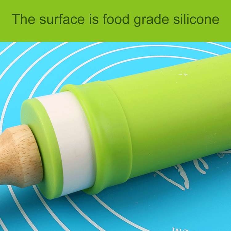 kn055 Solid Wooden Handle Silicone Rolling Pin Non-stick Food Dumpling Stick, Length: 43cm, Random C