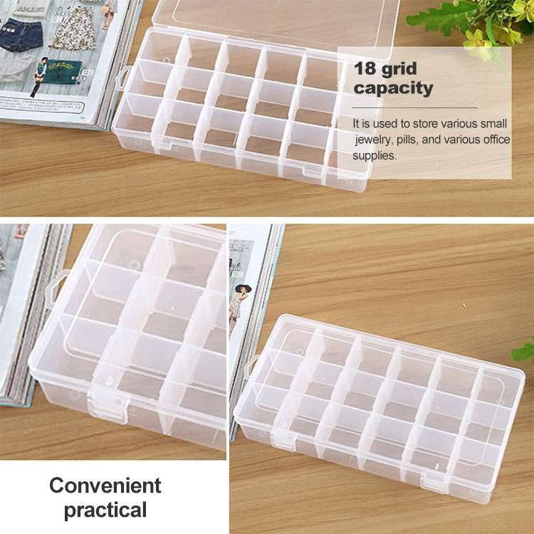 Plastic Organizer Container Storage Box 18 Slots Removable Grid Compartment for Jewelry Earring Fish