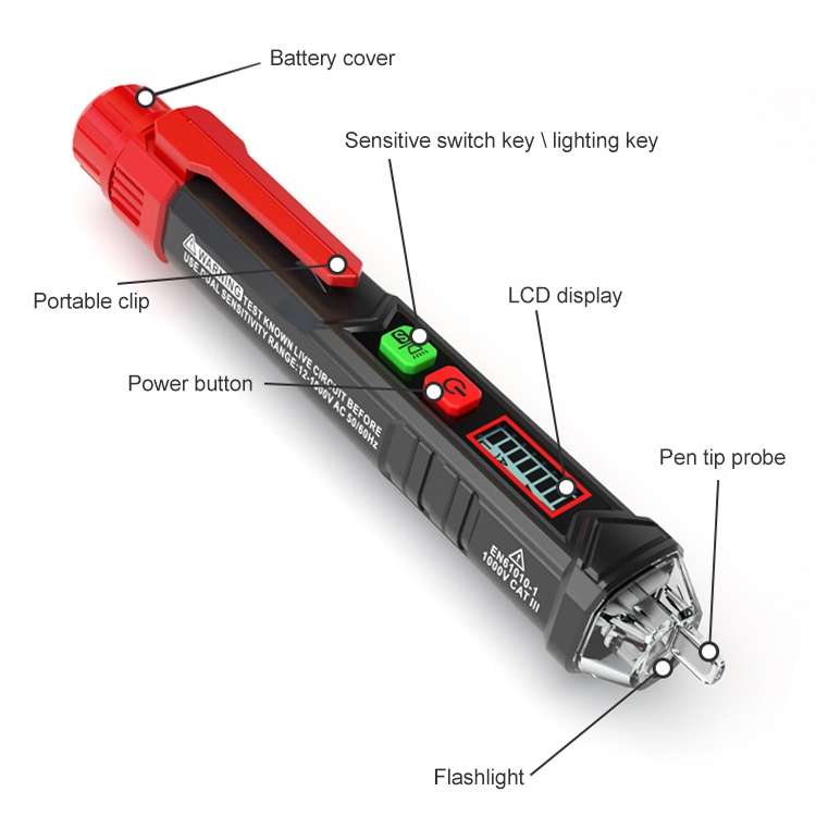 HABOTEST HT100 High-sensitivity LCD Digital Display Sound and Light Alarm Test Pen