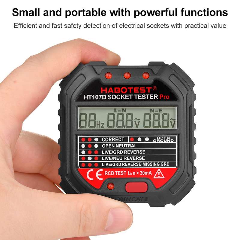 HABOTEST HT107D Multifunctional Digital Display Socket Tester (UK Plug)