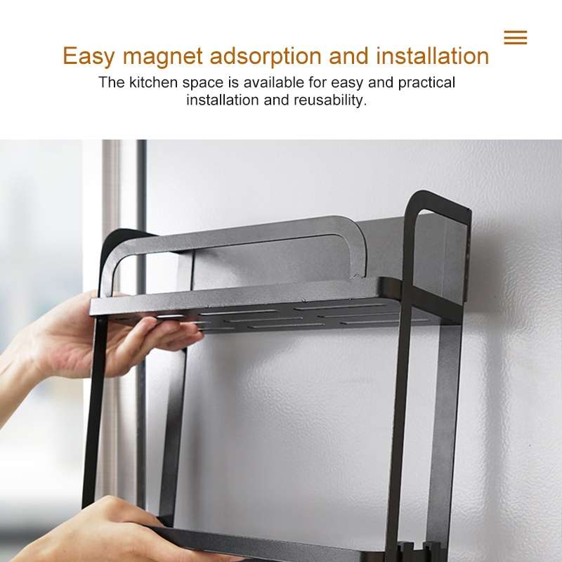 Kitchen Single Layer Magnetic Refrigerator Rack Storage Holder (Black)