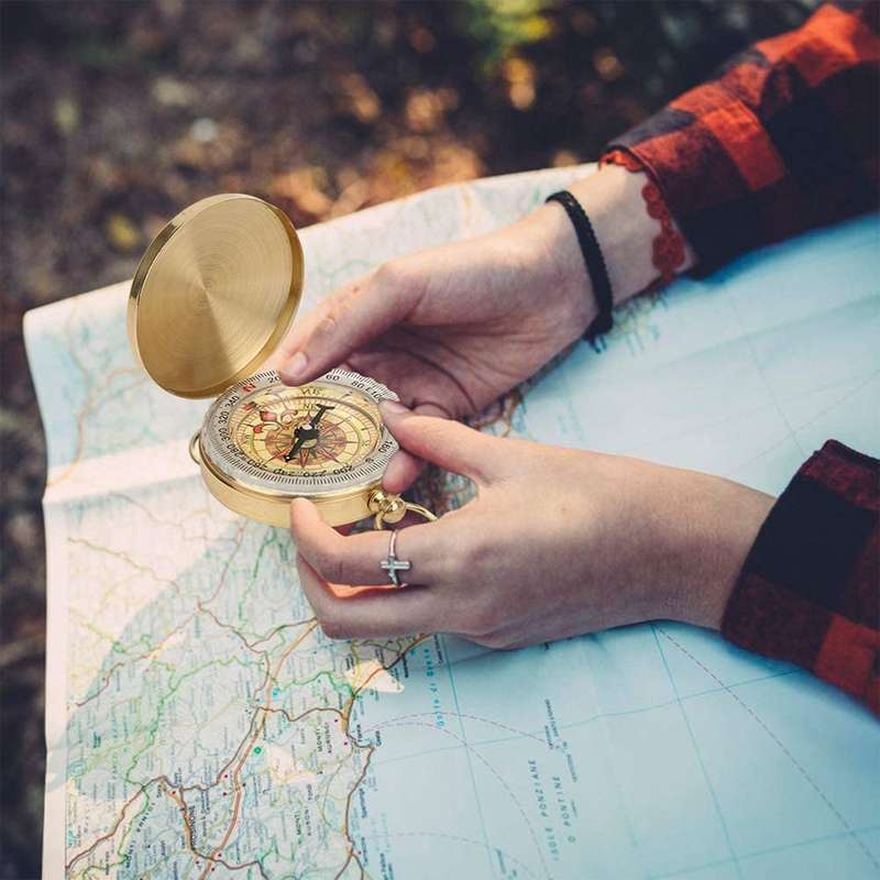 Portable Brass Pocket Camping Hiking Golden Luminous Display Compass Navigation Outdoor Activities P