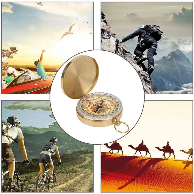 Portable Brass Pocket Camping Hiking Golden Luminous Display Compass Navigation Outdoor Activities P