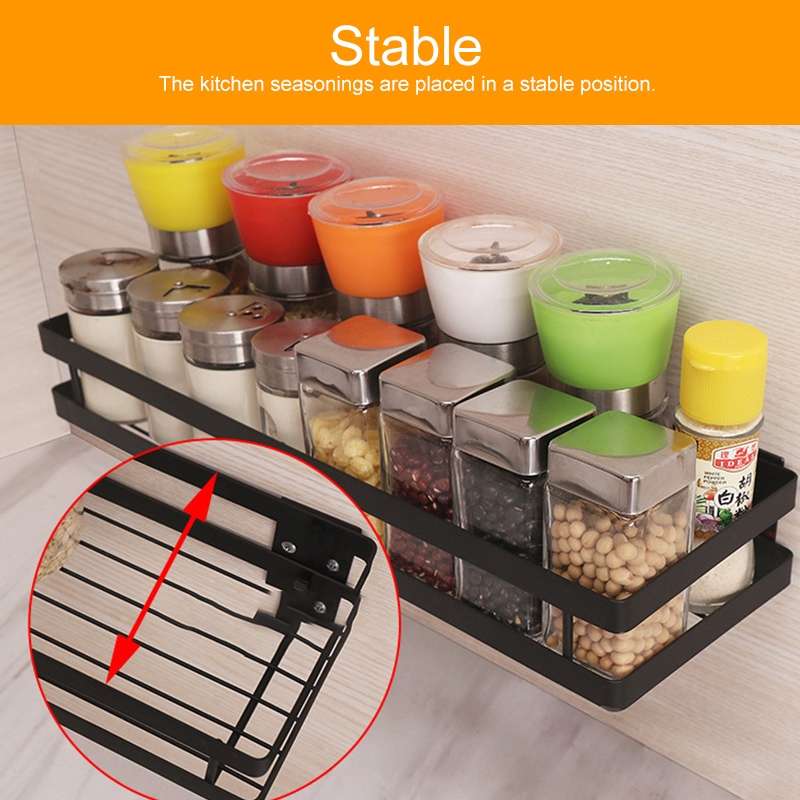 25cm Kitchen Punch-free Wall Mount Seasoning Storage Rack (Black)
