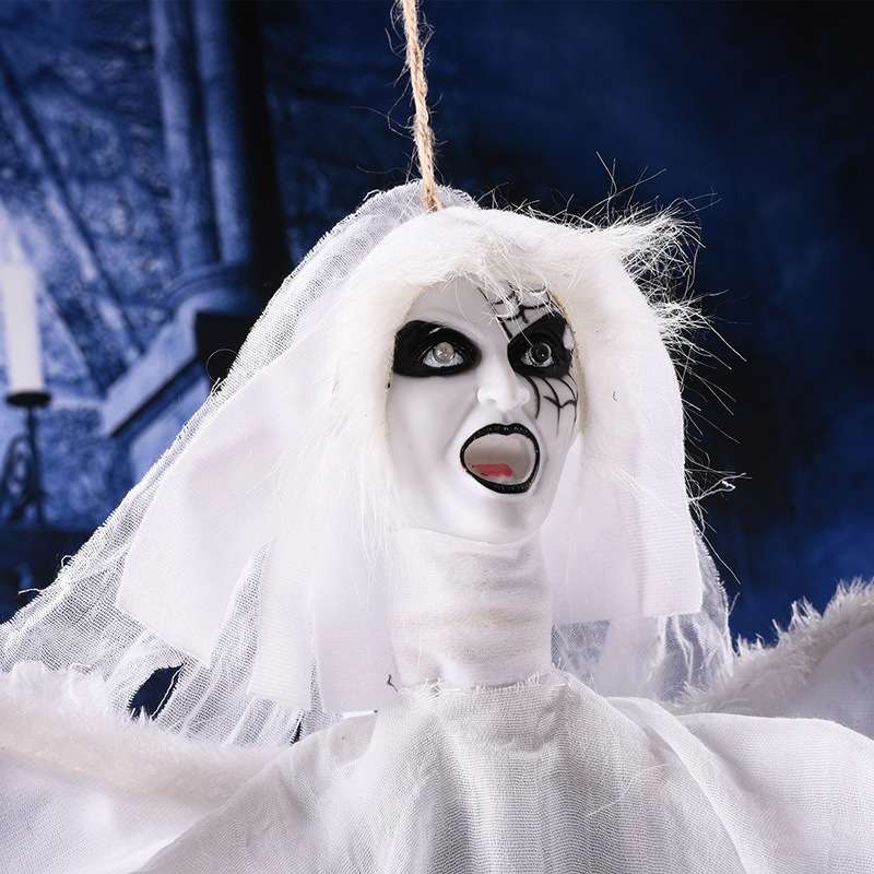 Flying Hanging Ghost Scary Sound and Moving for Halloween Decorations (Black)