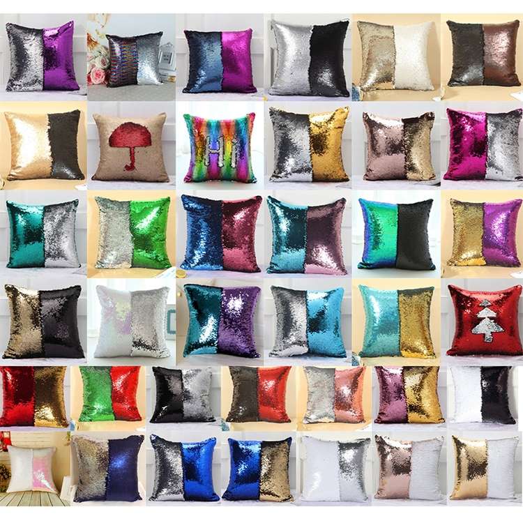 DIY Two Tone Glitter Sequins Throw Pillow Case Reversible Sequin Magical Color Changing Pillow Cover