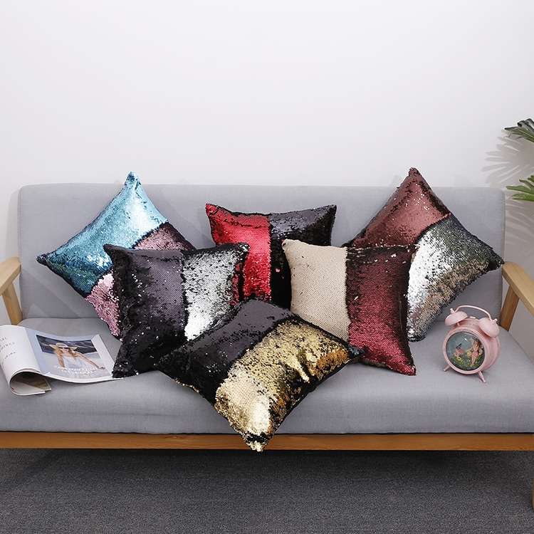 DIY Two Tone Glitter Sequins Throw Pillow Case Reversible Sequin Magical Color Changing Pillow Cover
