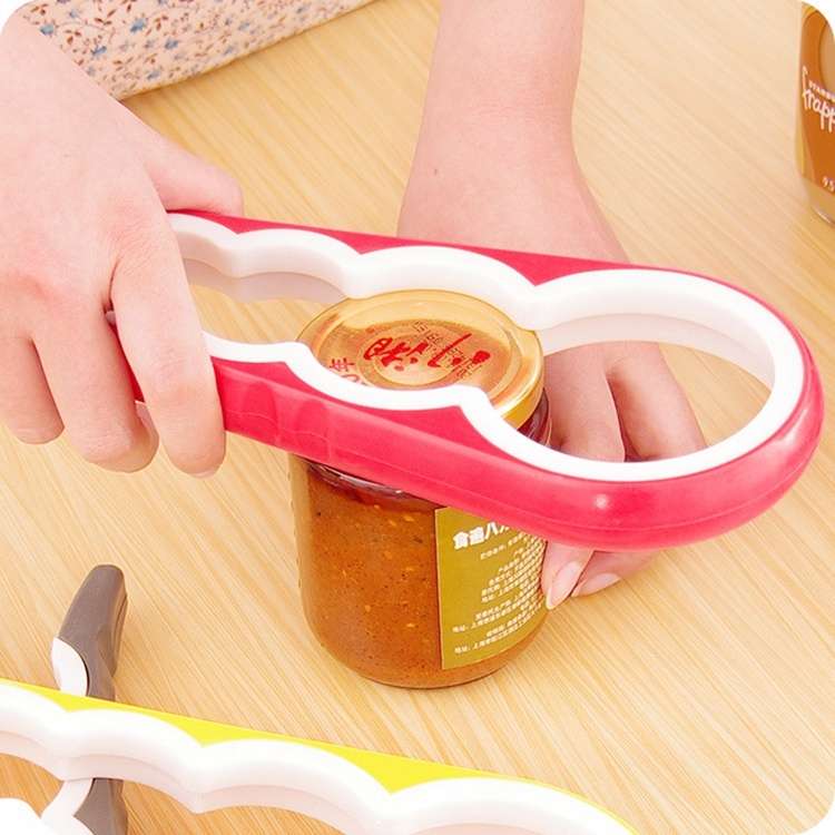 4 in 1 Multi-function Bottle Opener Home Safe Open Cans Anti-skid Cap Kitchen Tool, Random Color Del