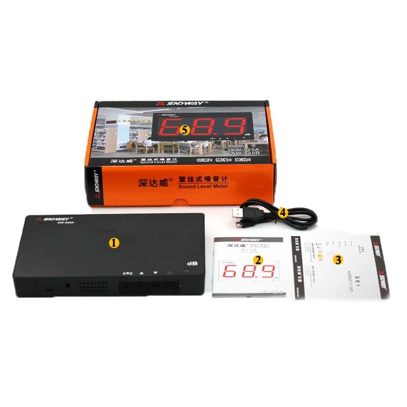 SNDWAY SW525B Wall-mounted DB Sound Level Meter Noise Tester with USB Data Storage Transfer & USB Co