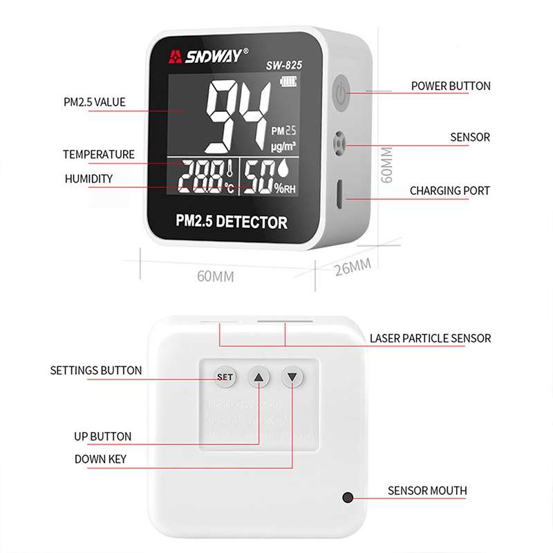 SNDWAY SW-825 Micro USB Charging Desktop Air Quality Real-time Purification Detector with HiD LED Sc