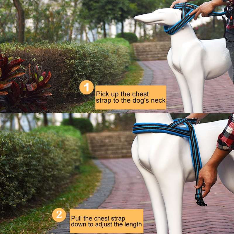 Pet Dogs A7 Reflective Polyester Chest Harness Lead Leash Traction Big Dogs Safety Chain Rope Collar