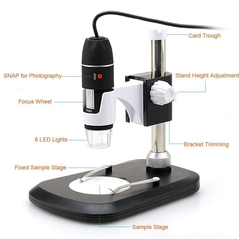DMS-MDS800 40X-1600X Magnifier 2.0MP Image Sensor USB Digital Microscope with 8 LEDs & Professional