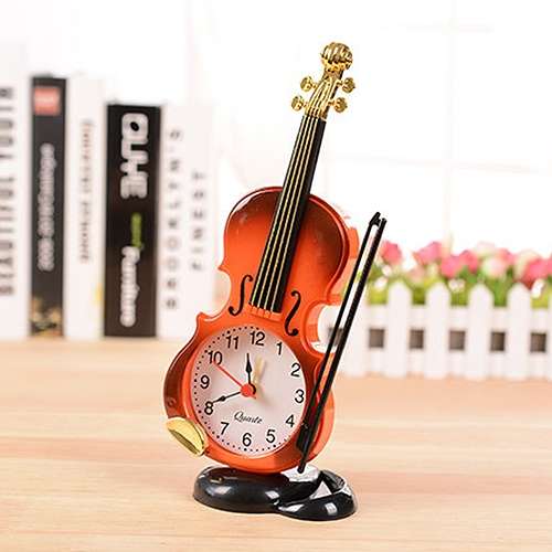 Multi-functional Originality Violin Electronics Pointer Alarm Clock with Pen Holder (White)
