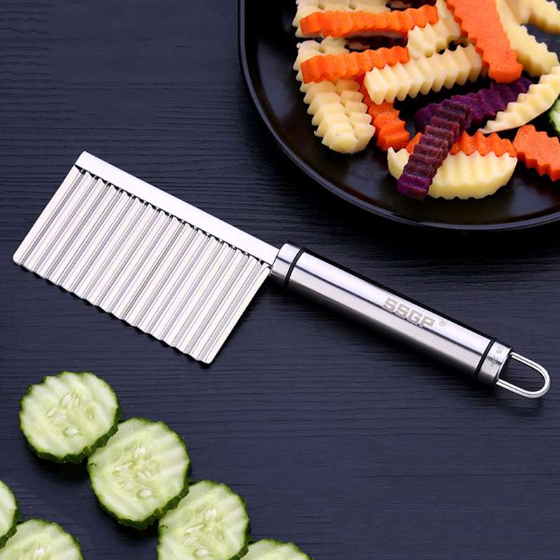 SSGP Stainless Steel Potato Wavy Edged Cutter Knife Potato Slicer, Length: 22.5cm