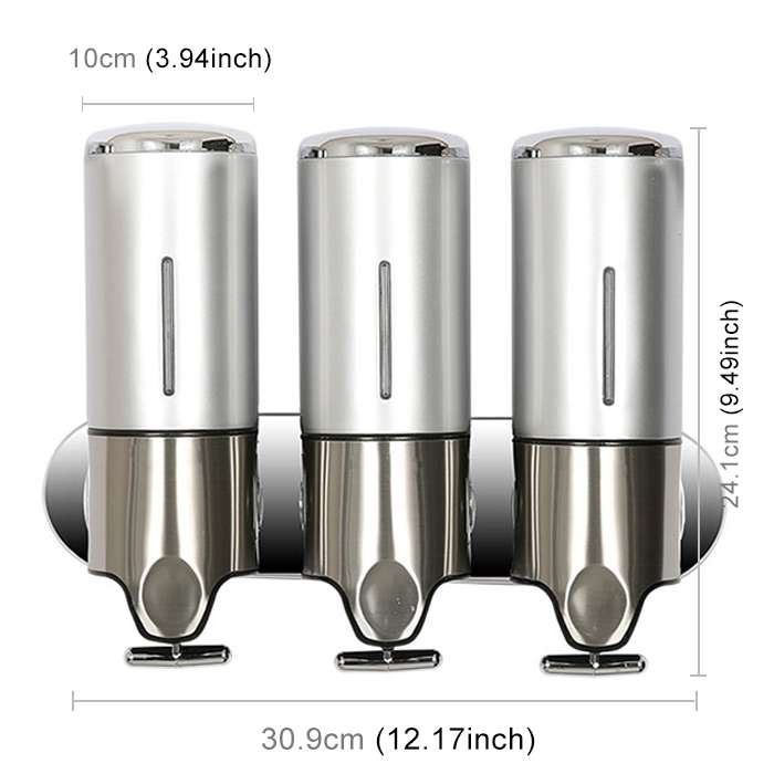 Triple Hotel Shower Manual Dispenser Wall Mounted Washing Liquid Shampoo Soap Bottle, Capacity: 1200