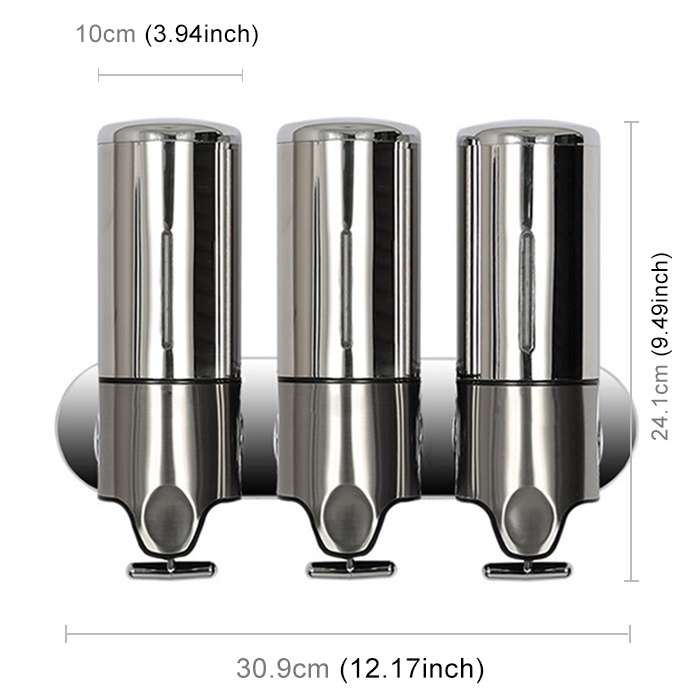 Triple Hotel Shower Manual Dispenser Wall Mounted Washing Liquid Shampoo Soap Bottle, Capacity: 1200