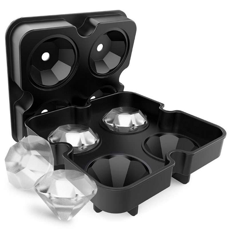 New 4 Cavity Diamond Shape 3D Ice Cube Mold Maker Bar Party Silicone Trays Chocolate Mold Kitchen To