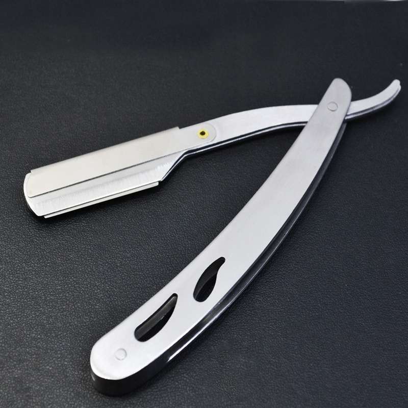 Hairdresser Vintage Razor Stainless Steel Double-sided Blade Holder Haircut Shaved Eyebrow Knife Hol