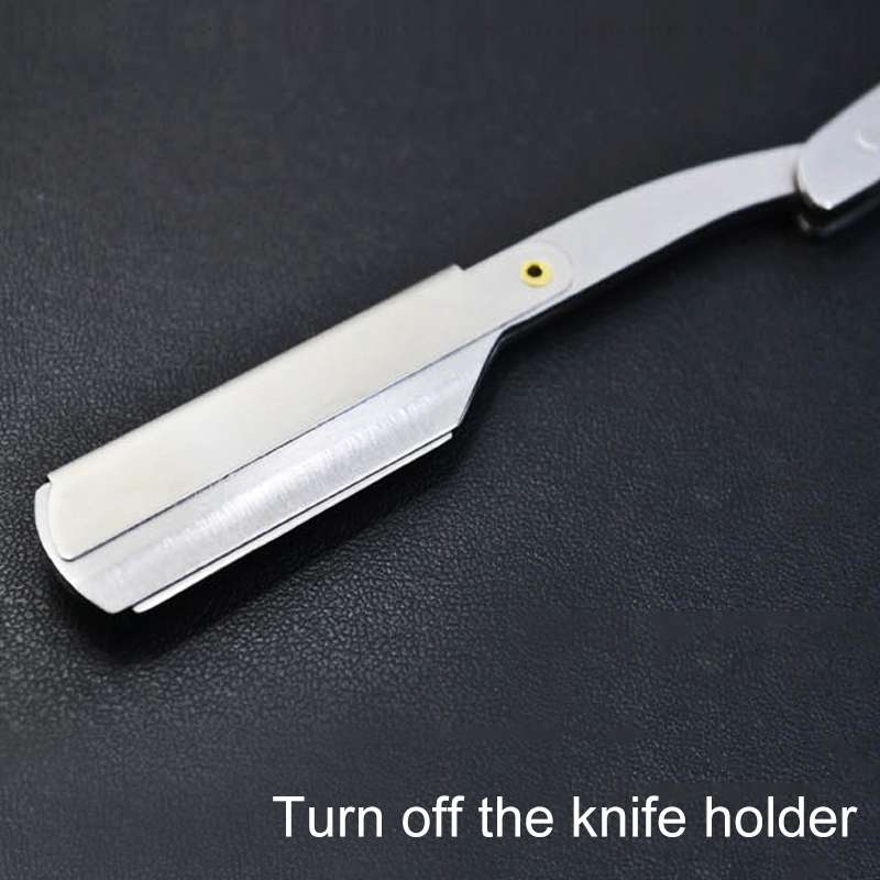 Hairdresser Vintage Razor Stainless Steel Double-sided Blade Holder Haircut Shaved Eyebrow Knife Hol