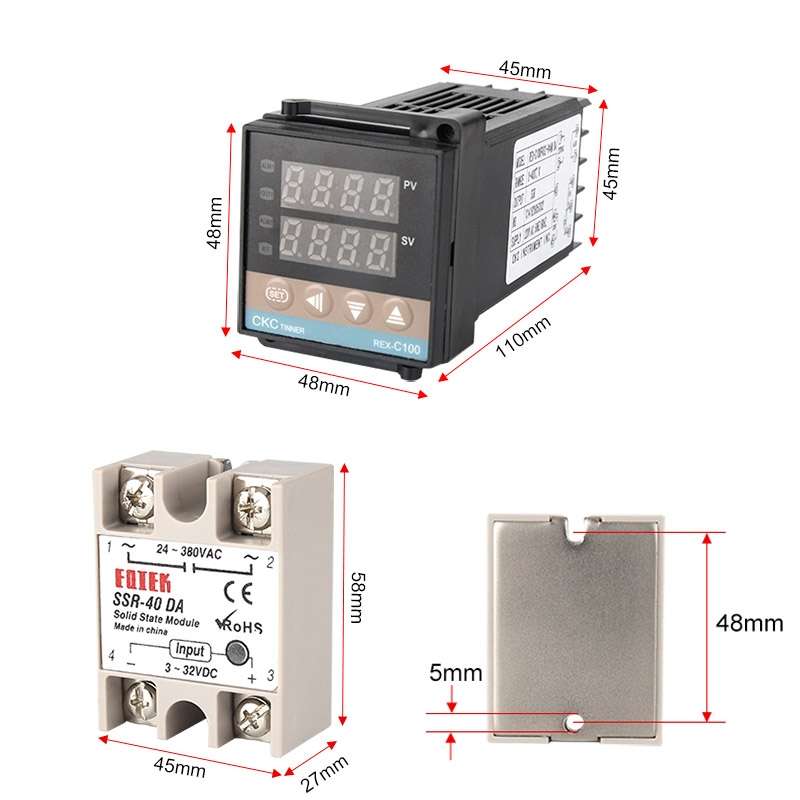REX-C100 Thermostat + Thermocouple + SSR-80 DA Solid State Module Intelligent Temperature Control Ki