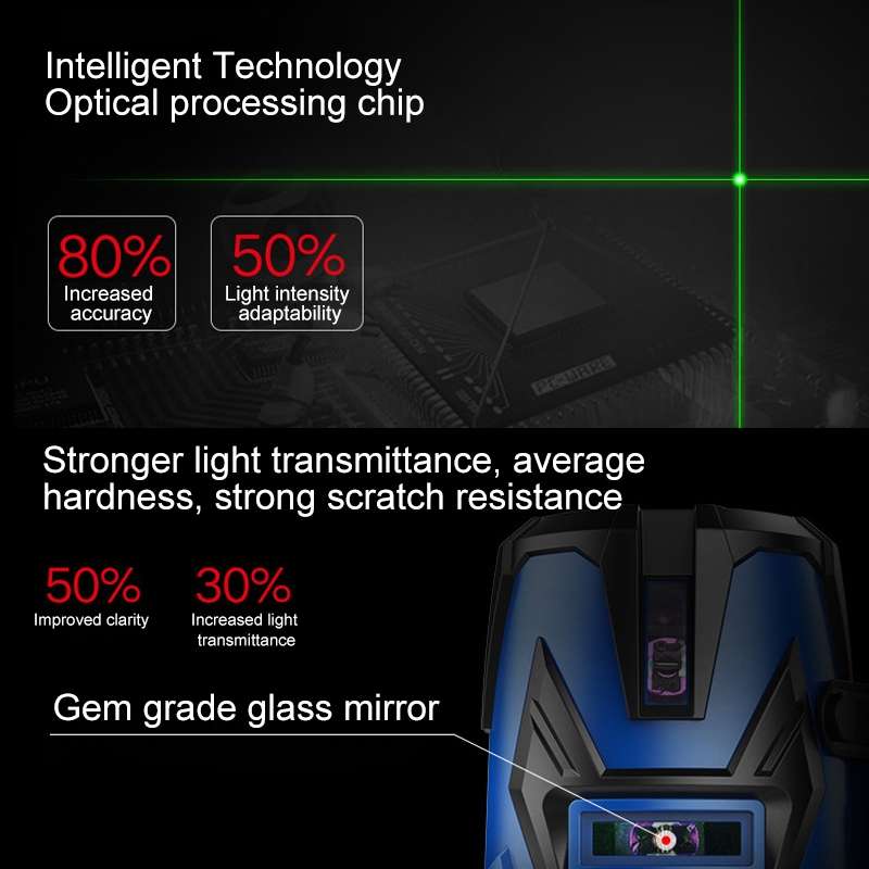 MBOOS Green Light 3 Line Outdoor Laser Level Instrument with Anti-drop Plastic Box & 1m Tripod