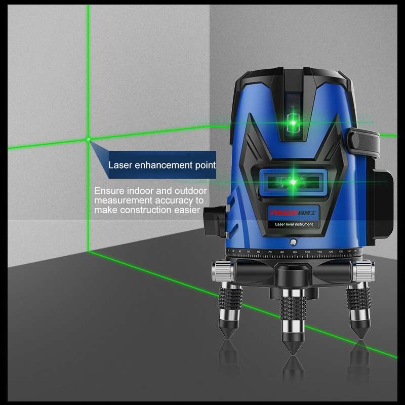 MBOOS Green Light 3 Line Outdoor Laser Level Instrument with Anti-drop Plastic Box & 1m Tripod