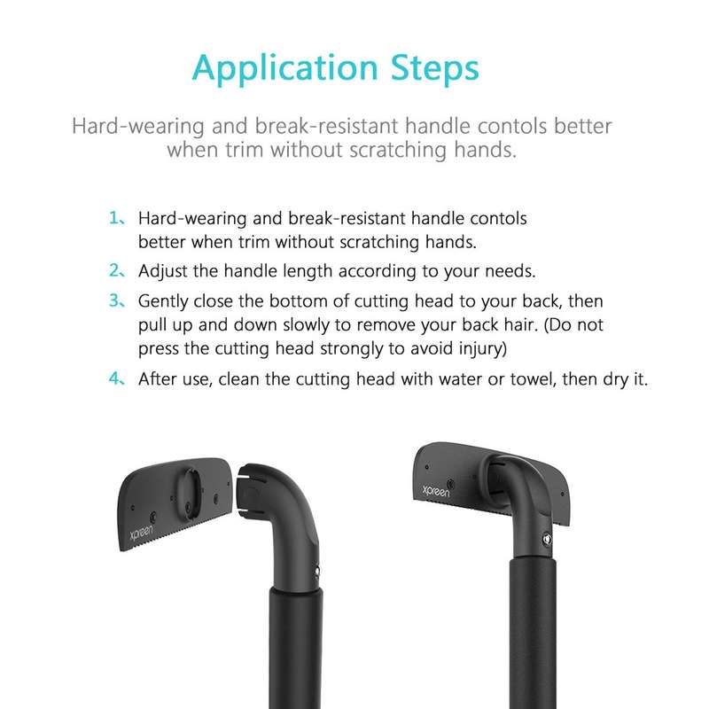 XPREEN XPRE034 Stretchable Handle Stainless Steel Blade Back Shaver Adjustable Back Razor with Lanya