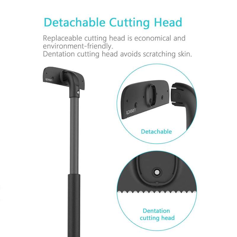 XPREEN XPRE034 Stretchable Handle Stainless Steel Blade Back Shaver Adjustable Back Razor with Lanya