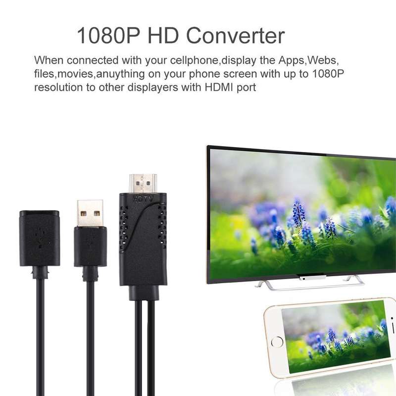 1080P USB 2.0 Male + USB 2.0 Female to HDMI HDTV AV Adapter Cable for iPhone / iPad, Android Smartph