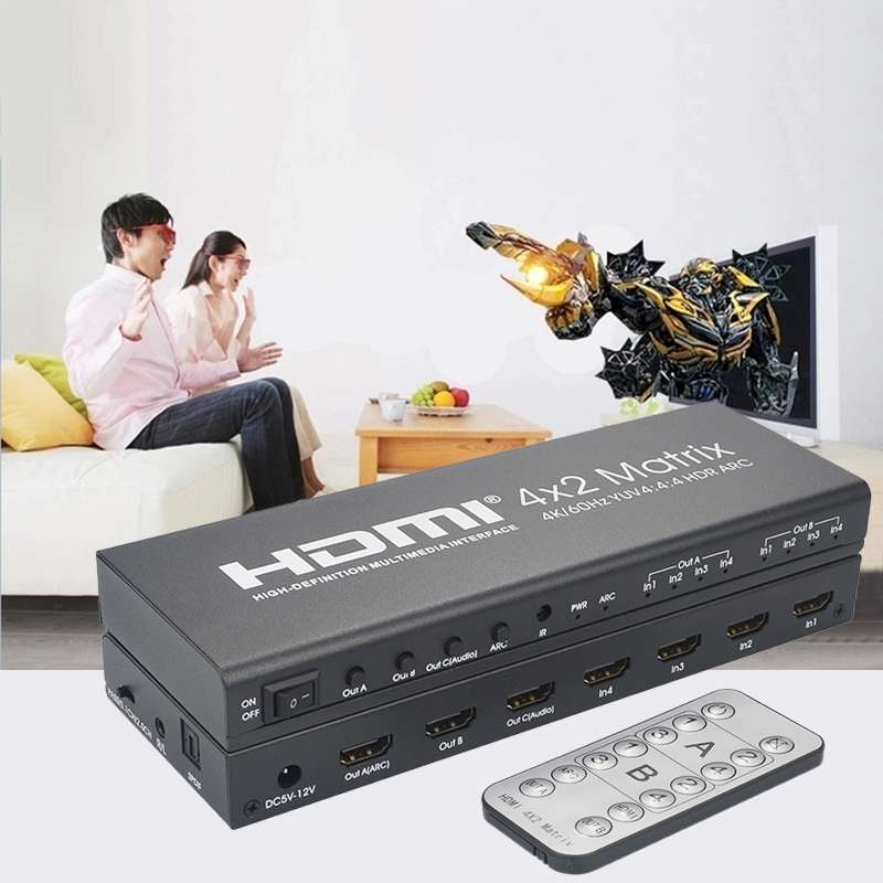 HDMI 4x2 Matrix Switcher / Splitter with Remote Controller, Support ARC / MHL / 4Kx2K / 3D, 4 Ports