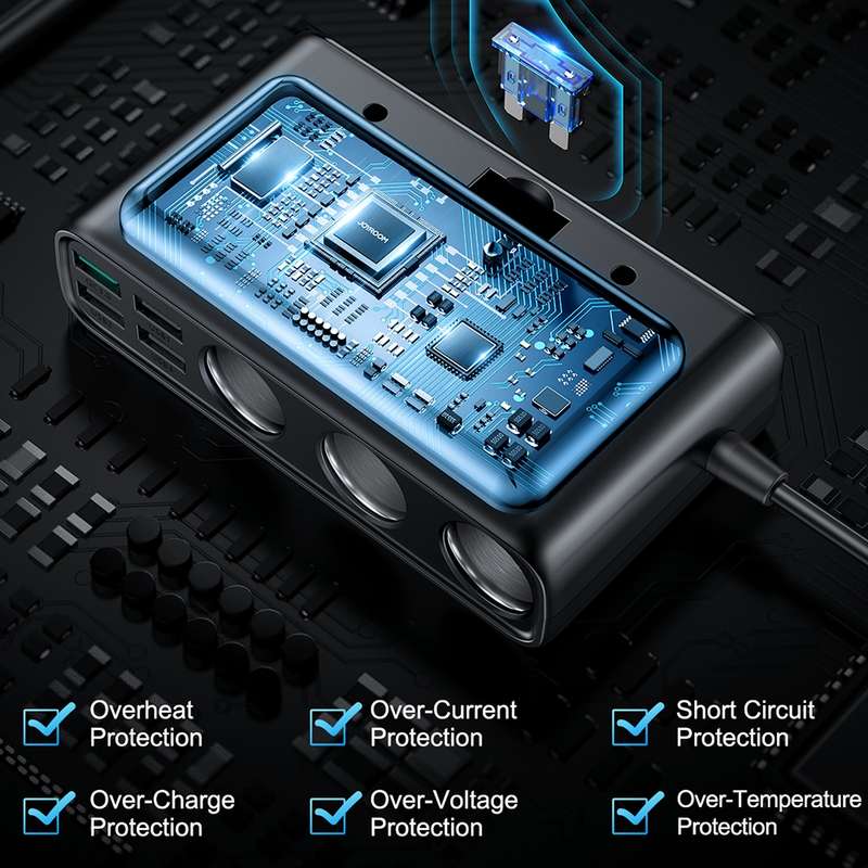 JOYROOM JR-CL06 9 in 1 154W PD USB-C / Type-C + Dual QC3.0 USB + 3 USB + 3 Cigarette Lighter Holes D