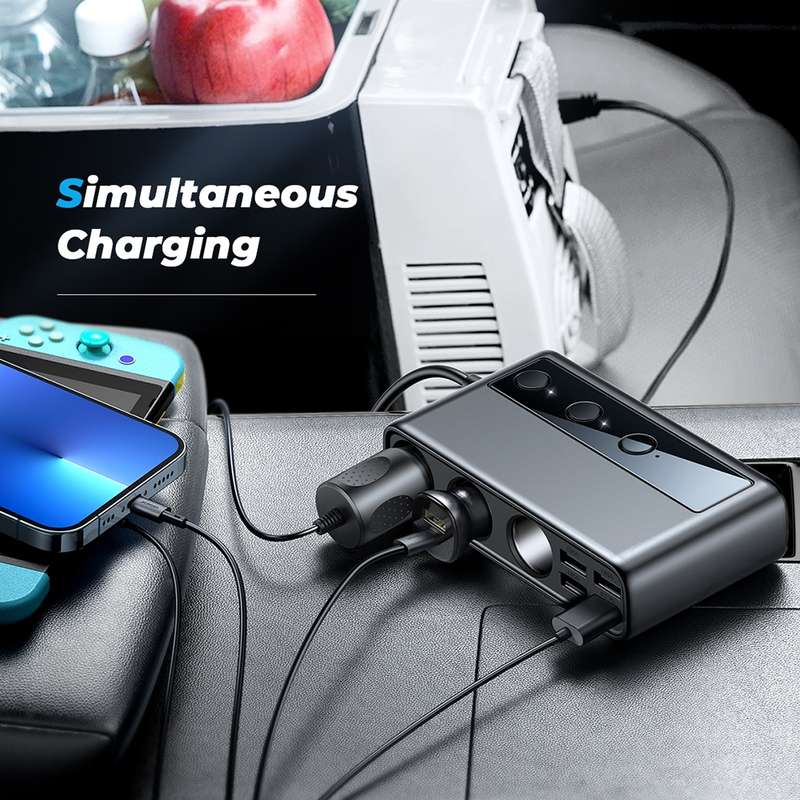 JOYROOM JR-CL06 9 in 1 154W PD USB-C / Type-C + Dual QC3.0 USB + 3 USB + 3 Cigarette Lighter Holes D