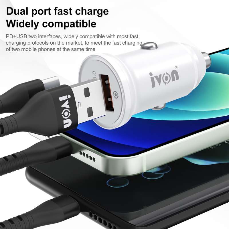 IVON CC45 20W PD 3.0 USB-C / Type-C + QC 3.0 USB Port Mini Car Charger