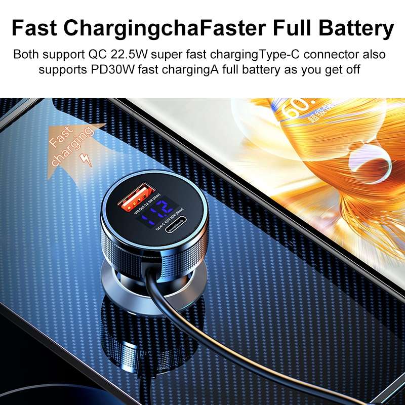 REMAX RCC336 Saga Series 2 in 1 Car 52.5W PD Fast Charger with USB-C / Type-C + 8 Pin Spring Cable