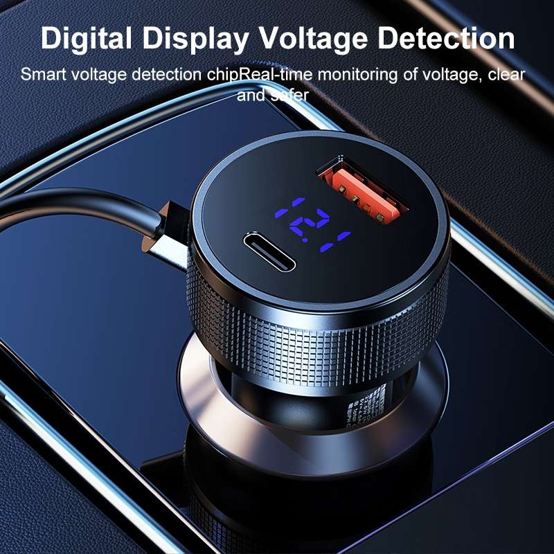 REMAX RCC336 Saga Series 2 in 1 Car 52.5W PD Fast Charger with USB-C / Type-C + 8 Pin Spring Cable