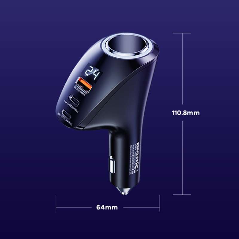 REMAX RCC339 Warriors Series 3 in 1 Car Digital Cigarette Lighter 88.5W PD Fast Charger