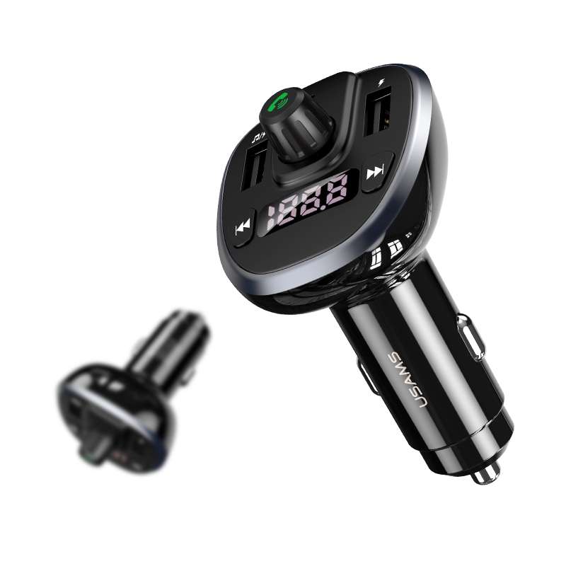 USAMS US-CC115 C21 Dual USB 3.4A Digital Display Wireless FM Car Charger(Black)