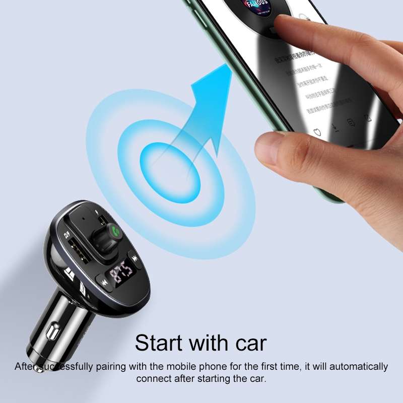 USAMS US-CC115 C21 Dual USB 3.4A Digital Display Wireless FM Car Charger(Black)