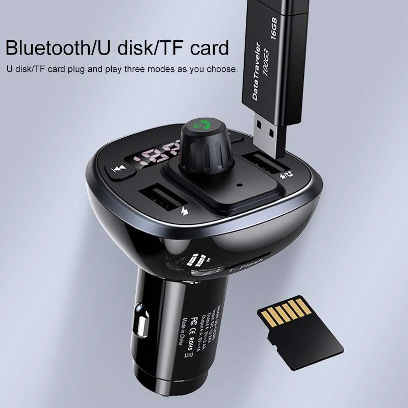 USAMS US-CC115 C21 Dual USB 3.4A Digital Display Wireless FM Car Charger(Black)