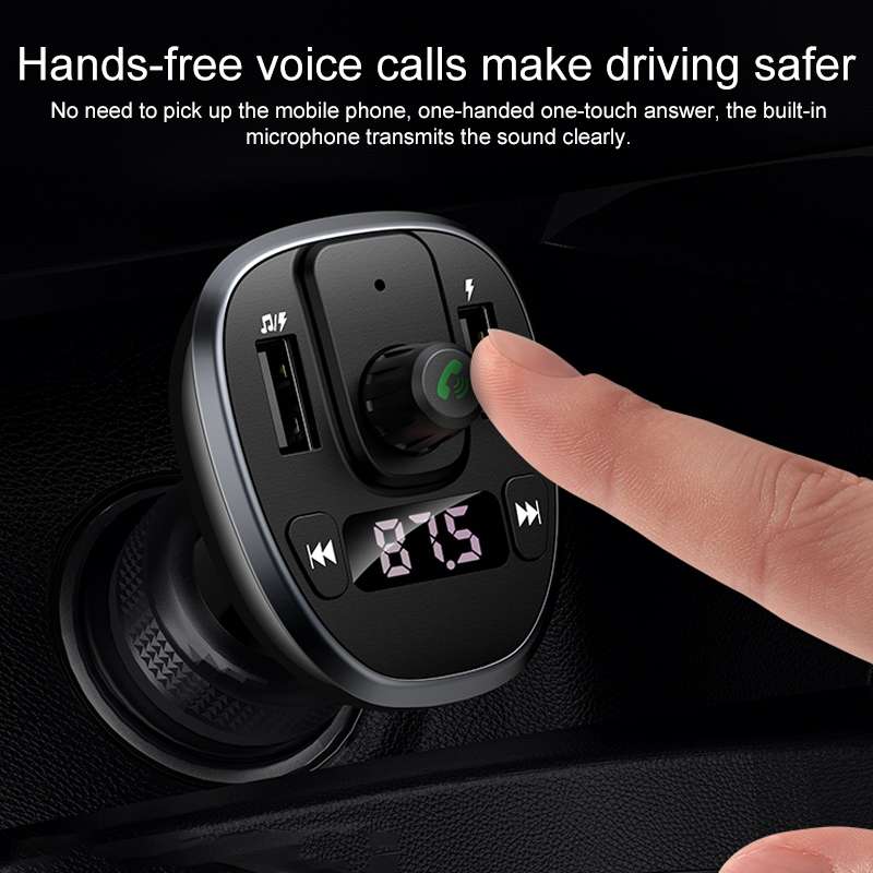 USAMS US-CC115 C21 Dual USB 3.4A Digital Display Wireless FM Car Charger(Black)