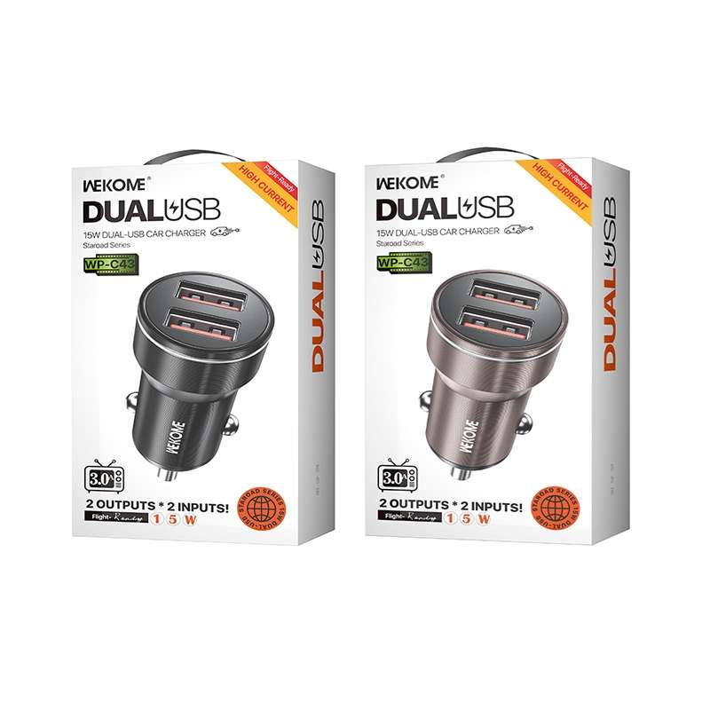 WK WP-C43 Staroad Series 15W Dual USB Car Charger (Black)
