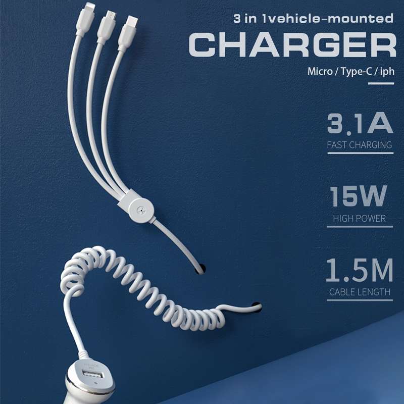 WK WP-C24 3.1A Explore The 3-in-1 Free Edition 8 Pin / Micro USB / USB-C / Type-C Data Cable + USB C