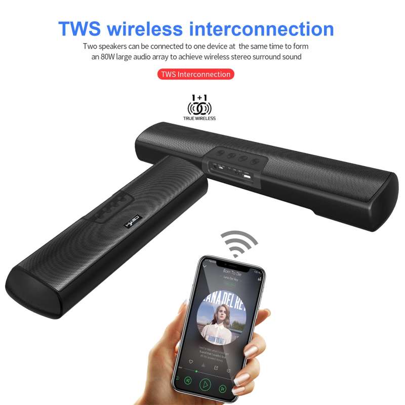 HXSJ Q3 Bluetooth 5.0 Household Extended Desktop Wall-hanging Wireless Bass Bluetooth Speaker(Black)