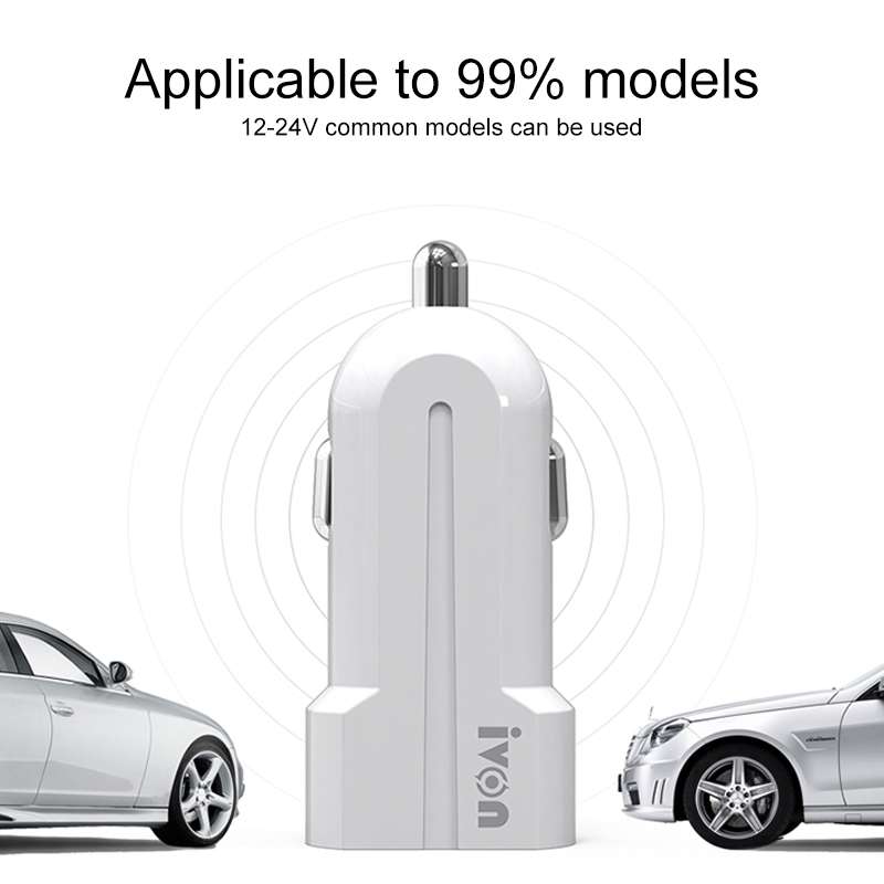 IVON CC13 QC 3.0 Fast Charging Car Charger Set with Type-C / USB-C Charging Cable (White)
