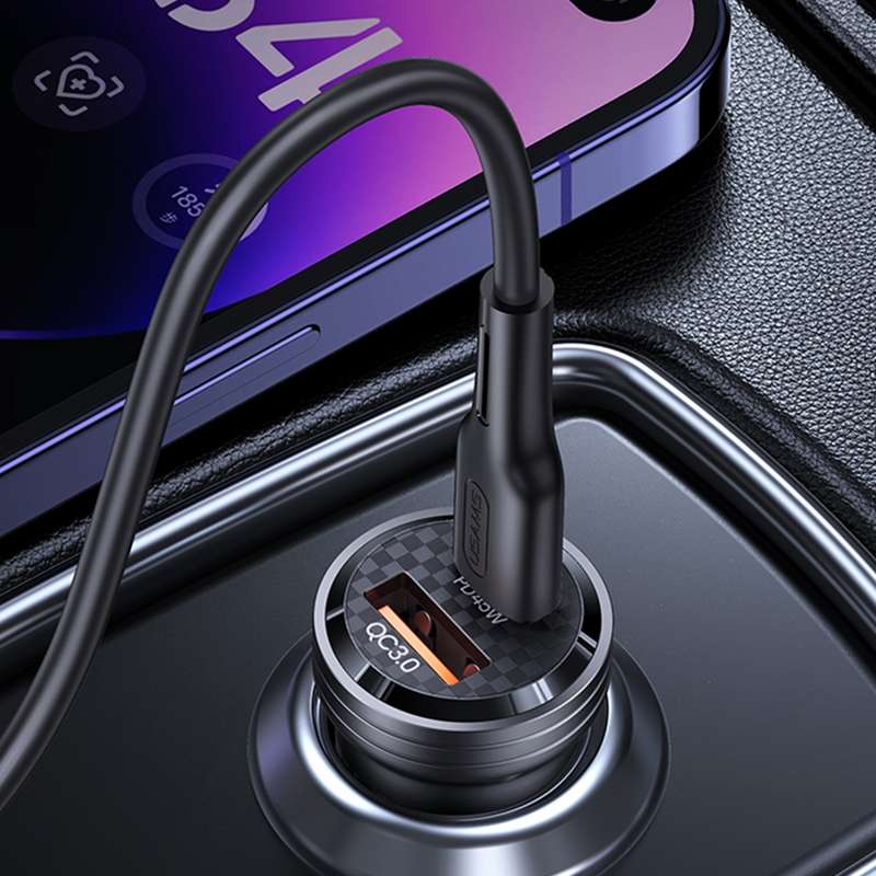 USAMS US-CC175 C35 45W Aluminum Alloy Transparent Dual USB Port Mini Car Charger (Black)
