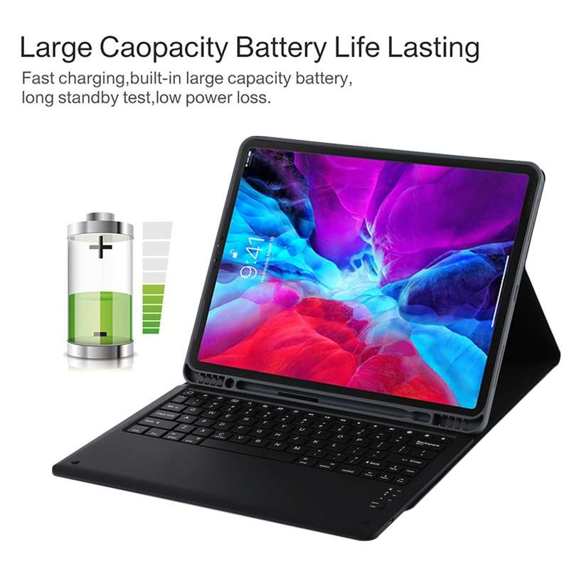 T129 Detachable Bluetooth Black Keyboard Microfiber Leather Tablet Case for iPad Pro 12.9 inch (2020